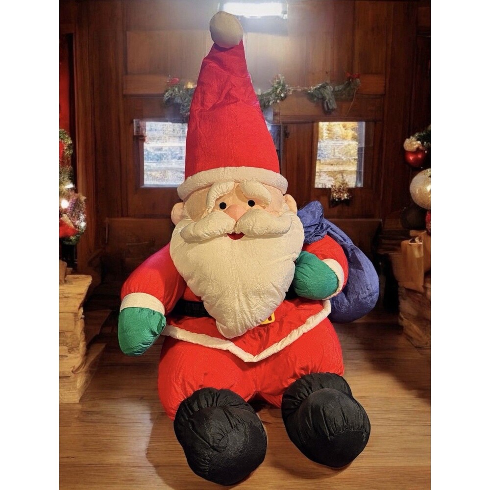 Large Vintage Santa Clause Nylon Plush Holding Gift Bag Holiday Christmas 33”